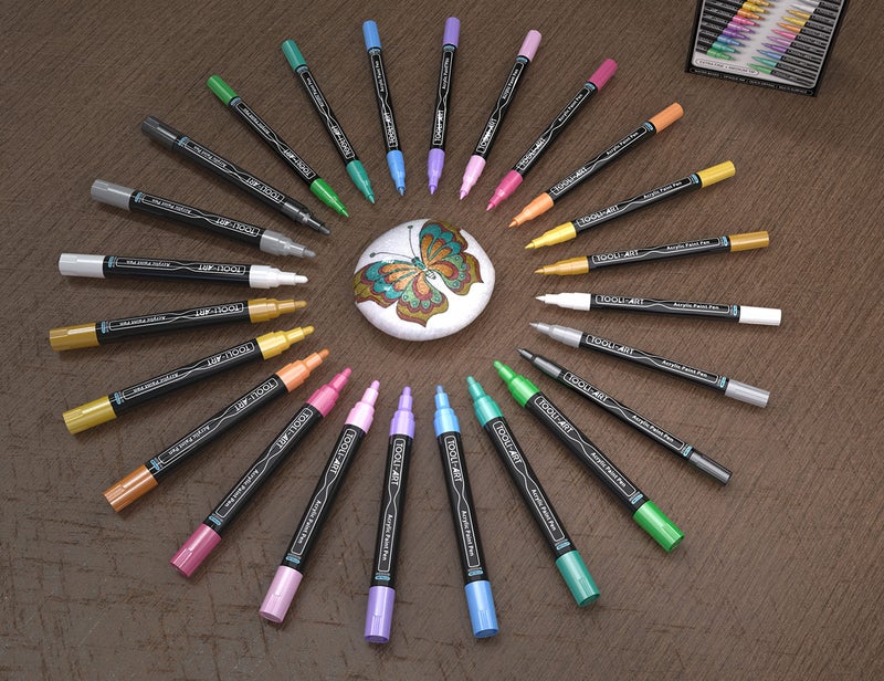 TOOLI-ART Acrylic Paint Markers Paint Pens Special Colors Set Extra Fine And Medium Tip Combo For Rock Painting, Canvas, Fabric, Glass, Mugs, Wood, Ceramics, Plastic, Multi-Surface. Non Toxic, (METALLIC) - Image 2